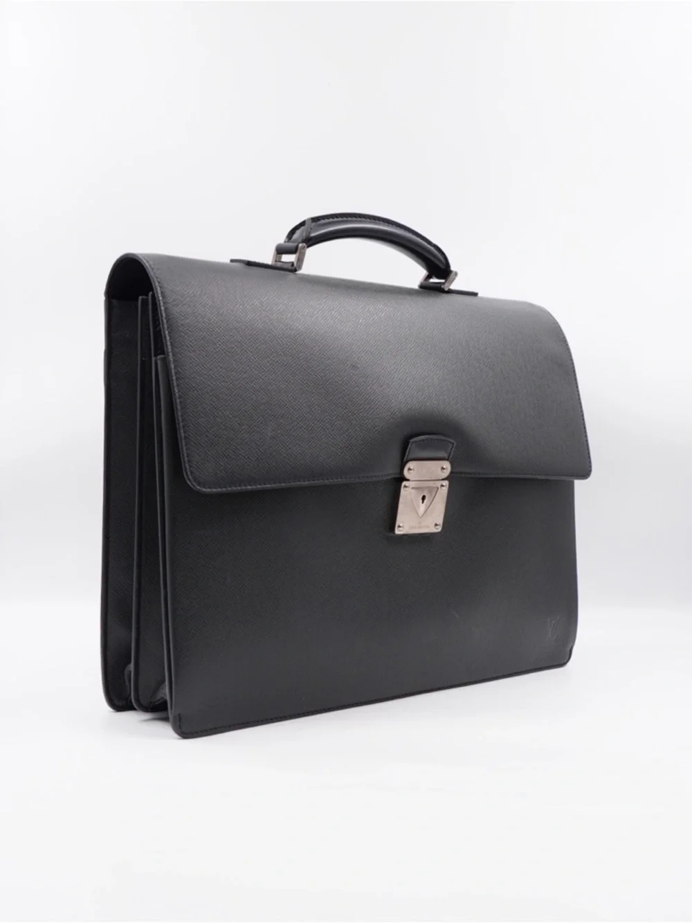 Louis Vuitton Briefcase Black Textured Leather Briefcase with Silver Lock